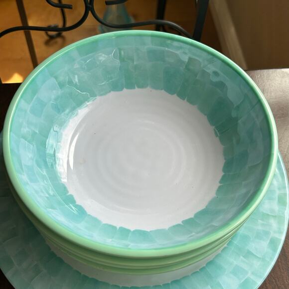 Set of 8 Sigrid Olsen 8" Melamine Bowls White Teal & 11”Dinner Plates - Picture 2 of 15